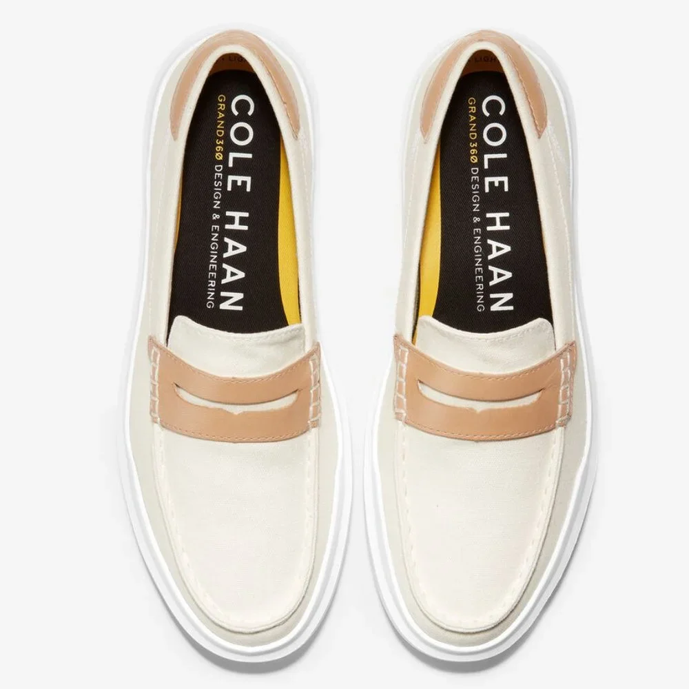 NEW COLE HAAN GrandPro Rally Canvas Penny Loafer IVORY CANVAS/CH NATURAL Size 8B - Picture 2 of 2